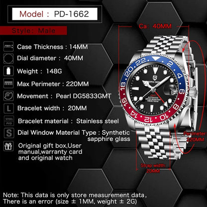 PAGANI DESIGN PD-1662 Luxury GMT Men Mechanical Wristwatch